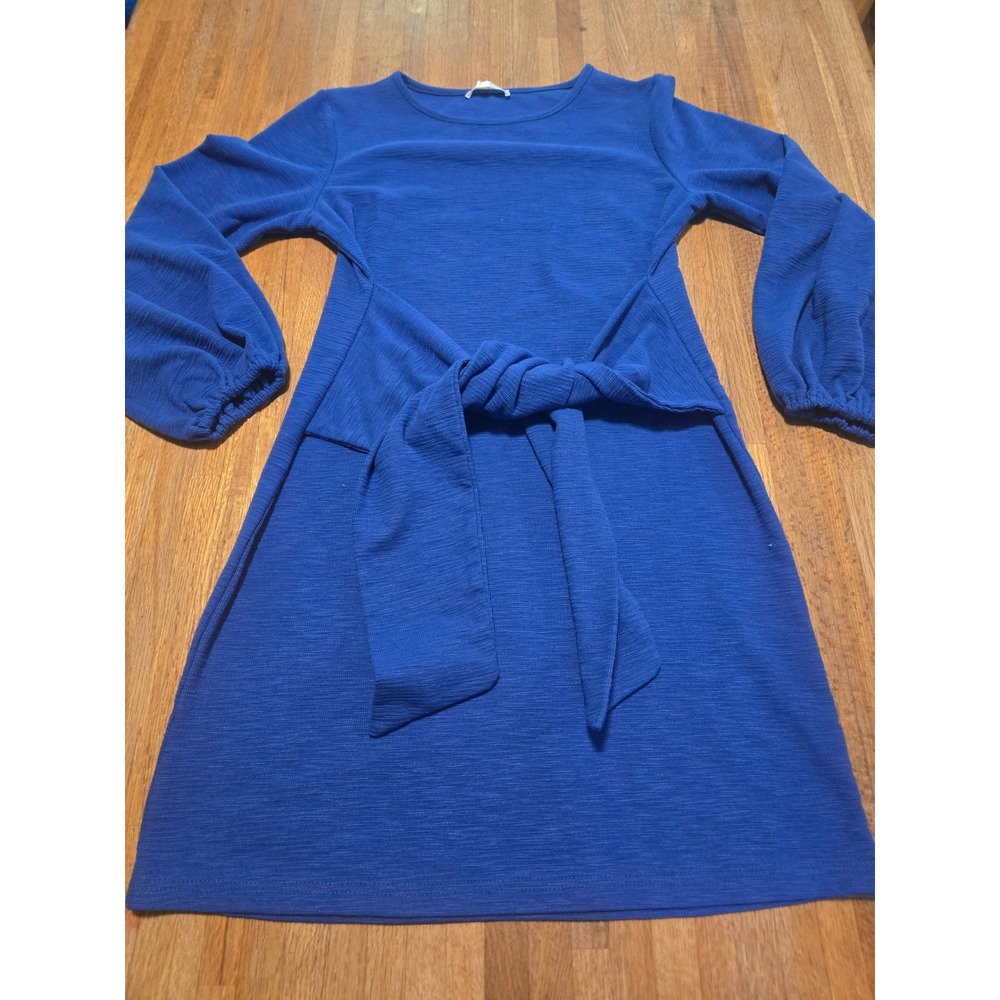 R.Vivimos Women Medium 8/10 Royal Blue Lantern Sleeve Tie Waist Knit Mini Dress
